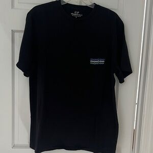 Vineyard Vines Black Short Sleeve Pocket Tee with Blue Logo Text